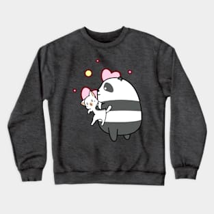 Cute Panda Loves Kiity - Adorable Panda - Kawaii Panda Crewneck Sweatshirt